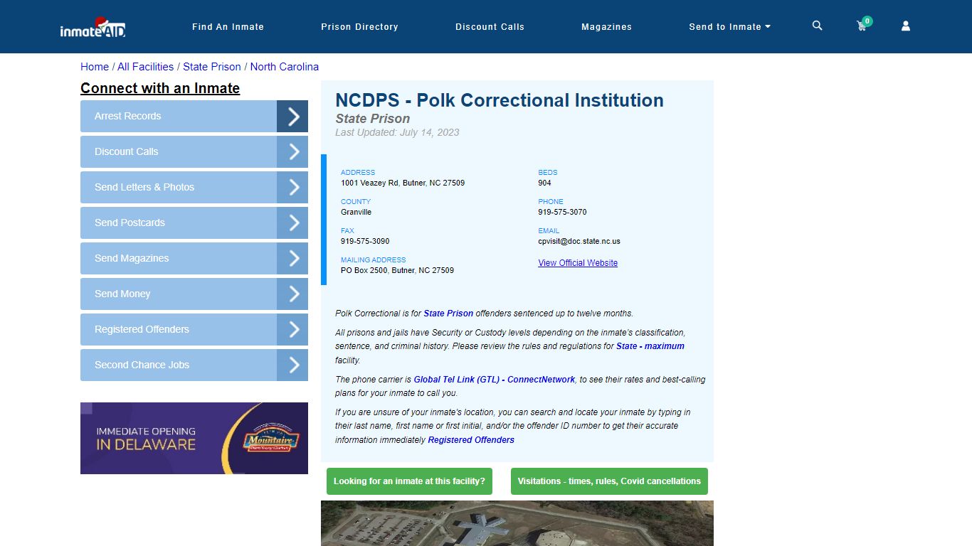 NCDPS - Polk Correctional Institution & Inmate Search - Butner, NC